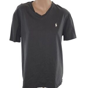 Polo Ralph‎ Lauren Shirt Mens Medium Black V-Neck Short Sleeve Embroidered Pony